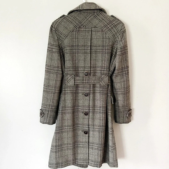 Vintage Y2K 90s Plaid Wool Coat Academia 6 Small Preppy Trench Lined Equestrian - Picture 8 of 11